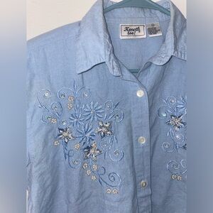 KENETH TOO! Denim button up shirt with beading & sequins!